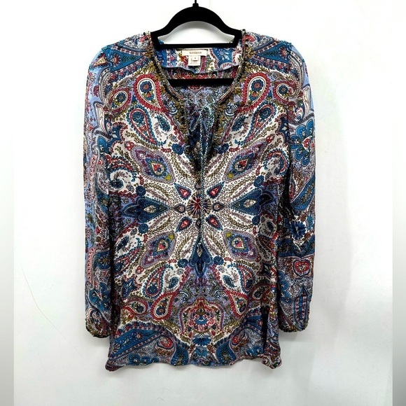 Sundance Tops - SUNDANCE PAISLEY SILK BEADED woman’s pullover blouse. SM